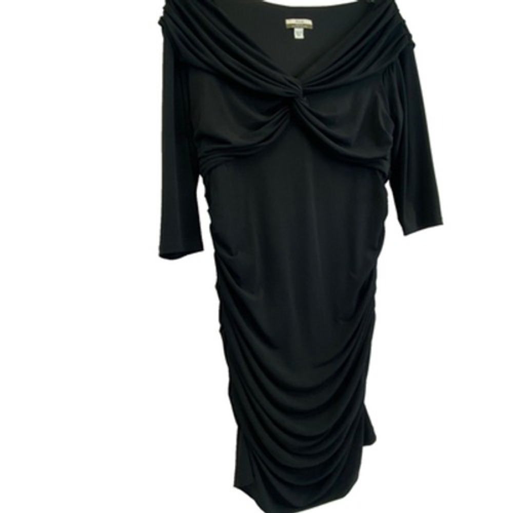 Muse Dress Womens 16 Black Ruched Off Shoulder Jersey Midi Cocktail Party - Picture 7 of 9